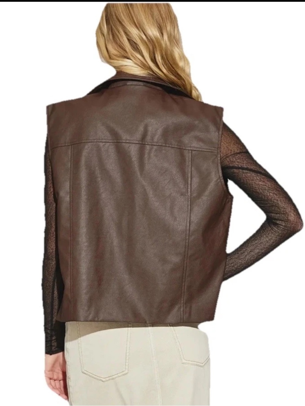 Mustard Seed Faux Leather Oversized Moto Vest Jacket Brown Size Small NWT - Picture 3 of 15